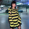 Goth Hollow Striped Print Sweater Women Baggy Hole Fairy Grunge Pullovers Egirl Emo Knitted Tops Long Sleeve Loose Egirl Clothes