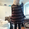 Goth Hollow Striped Print Sweater Women Baggy Hole Fairy Grunge Pullovers Egirl Emo Knitted Tops Long Sleeve Loose Egirl Clothes