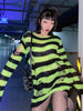 Goth Hollow Striped Print Sweater Women Baggy Hole Fairy Grunge Pullovers Egirl Emo Knitted Tops Long Sleeve Loose Egirl Clothes