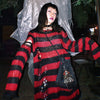 Goth Hollow Striped Print Sweater Women Baggy Hole Fairy Grunge Pullovers Egirl Emo Knitted Tops Long Sleeve Loose Egirl Clothes