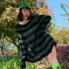 Goth Hollow Striped Print Sweater Women Baggy Hole Fairy Grunge Pullovers Egirl Emo Knitted Tops Long Sleeve Loose Egirl Clothes