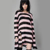 Goth Hollow Striped Print Sweater Women Baggy Hole Fairy Grunge Pullovers Egirl Emo Knitted Tops Long Sleeve Loose Egirl Clothes