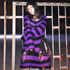 Goth Hollow Striped Print Sweater Women Baggy Hole Fairy Grunge Pullovers Egirl Emo Knitted Tops Long Sleeve Loose Egirl Clothes