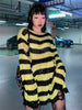 Goth Hollow Striped Print Sweater Women Baggy Hole Fairy Grunge Pullovers Egirl Emo Knitted Tops Long Sleeve Loose Egirl Clothes