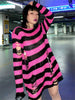 Goth Hollow Striped Print Sweater Women Baggy Hole Fairy Grunge Pullovers Egirl Emo Knitted Tops Long Sleeve Loose Egirl Clothes