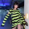 Goth Hollow Striped Print Sweater Women Baggy Hole Fairy Grunge Pullovers Egirl Emo Knitted Tops Long Sleeve Loose Egirl Clothes