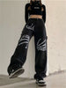 Goth Pants E Girl Y2k Skeleton Hands Print Women Oversize 2023 Punk Denim Trousers Streetwear Hip Hop High Gothic Jeans