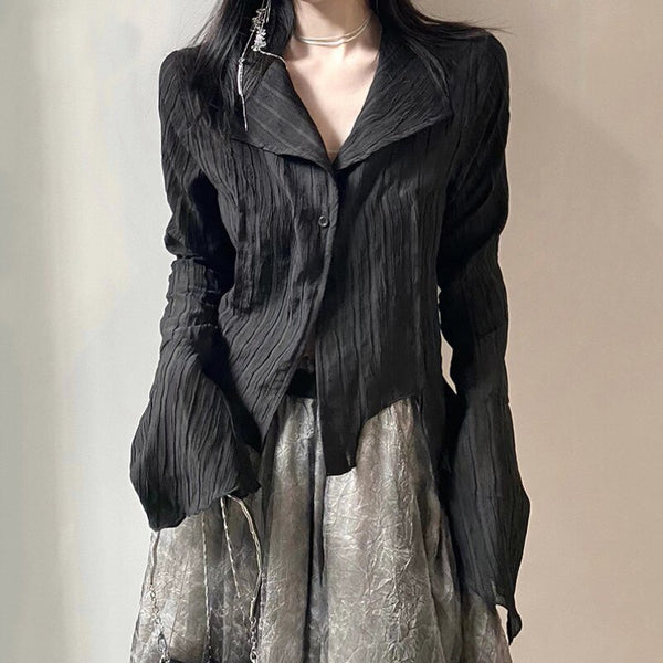 Gothic Alt Clothes Grunge Shirt Black Harajuku Japanese Style Dark Aesthetic Blouse Women Irregular Emo Medieval Rock Tops Y2k