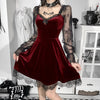 Gothic Autumn 2022 Sexy Lace Stitching Chest Horn Long-sleeved Dress with Ruffles