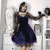 Gothic Autumn 2022 Sexy Lace Stitching Chest Horn Long-sleeved Dress with Ruffles