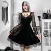 Gothic Autumn 2022 Sexy Lace Stitching Chest Horn Long-sleeved Dress with Ruffles