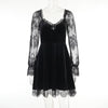 Gothic Autumn 2022 Sexy Lace Stitching Chest Horn Long-sleeved Dress with Ruffles