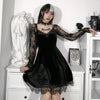 Gothic Autumn 2022 Sexy Lace Stitching Chest Horn Long-sleeved Dress with Ruffles
