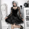 Gothic Autumn 2022 Sexy Lace Stitching Chest Horn Long-sleeved Dress with Ruffles