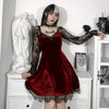 Gothic Autumn 2022 Sexy Lace Stitching Chest Horn Long-sleeved Dress with Ruffles