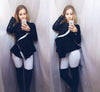 Gothic Black Chic Women's Blazer Coat Ruffled Irregularity Femme Jackets Zipper Long Sleeve Sexy Female Tops Suit Temperament