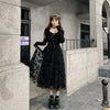 Gothic Black Dress Women Party One Piece Dress Korean Pure Collor Slim Y2k Midi Dress Retro Elegant 2022 Winter Long Sleeve Chic
