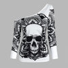 Gothic Casual Women T Shirts Skull Graphic Off Shoulder Two Piece Tee Sets Long Sleeve Spring Fashion Tops Female Clothes D30