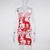 Gothic Face Graphic Print Tube Dress Sexy Strapless Off Shoulder Slime Fit Package Hip Bodycon E-girl Women Dress Streetwear