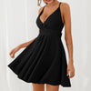 Gothic  Women Dress Ruffle Sleeveless Solid Bow Bandage Casual Dress V-neck Sexy Backless Dress Knee-length Vestido 2022