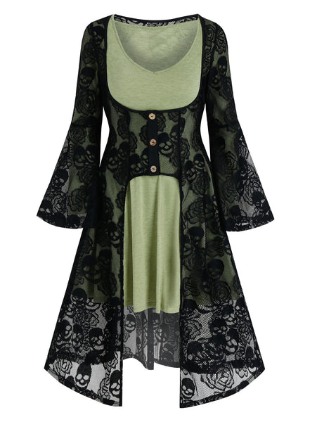 Women's Gothic Halloween Skull Lace And Long Sleeve Flare Dress M Size Blazer