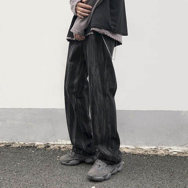 Gothic Jeans Niche smudge straight couple jeans spring loose personality men women tie-dye irregular distressed old daddy pants