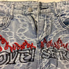 Gothic Letter Fire Embroidery Chain Pattern Full Print Jeans Hippie Hip Hop Punk Women Straight Denim Pants Desigual Y2k Trouser