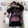 Gothic Loose Anime Print Knitted Sweater Women Harajuku Punk Hip Hop Streetwear O-neck Oversized Long Sleeve Jumper Kawaii Tops