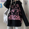 Gothic Loose Anime Print Knitted Sweater Women Harajuku Punk Hip Hop Streetwear O-neck Oversized Long Sleeve Jumper Kawaii Tops