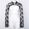 Gothic Mesh Lace Up Dresses with Bandage Women Fairy Grunge Slim Fit Long Sleeve Dresses Egirl See-through Femme Backless Robe