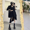 Gothic Punk Black Blazer Jacket Coat Women 2022 Summer Short Sleeve High Street Outwear Back See Through Mesh Design Top