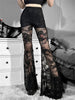 Gothic Style Women Gauze Mesh Pants Female See-through Sexy Wide Leg Trousers Goth Night Club Wear Egirl Y2k Alt Clothing