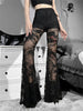 Gothic Style Women Gauze Mesh Pants Female See-through Sexy Wide Leg Trousers Goth Night Club Wear Egirl Y2k Alt Clothing
