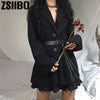 Gothic Women Single Breasted Long Blazers 2022 Office Lady Small Suit Jacket Ladies Leisure Sashes Blazer Loose Coat Streetwear