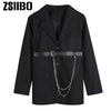 Gothic Women Single Breasted Long Blazers 2022 Office Lady Small Suit Jacket Ladies Leisure Sashes Blazer Loose Coat Streetwear