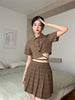Gothiscyn Preppy Women Set Crop Plaid Blouse + Mini Skirt 2 Pieces Suit Summer Uniform Office Lady Skirt Suits Elegant Sets