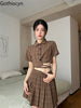 Gothiscyn Preppy Women Set Crop Plaid Blouse + Mini Skirt 2 Pieces Suit Summer Uniform Office Lady Skirt Suits Elegant Sets