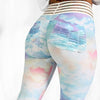 Gradient Rainbow Print Women Workout Leggings High Waist Stripe Push Up Hips Pocket Fitness Leggings Sporting Pants Leggins