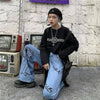 Graffiti printed street jeans women's gothic mopping loose wide-leg pants Harajuku street casual all-match jeans trousers women