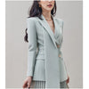 Gray Blue Double Breasted Suit Jacket Stitching Contrast Color Irregular Pleated Skirt 2023 Spring and Autumn Suit