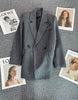 Gray Woolen Suit Jackets Women's Clothing 2023 Autumn Winter Korean Herringbone Pattern Double-breasted Blazers Coats jp337