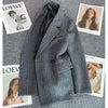 Gray Woolen Suit Jackets Women's Clothing 2023 Autumn Winter Korean Herringbone Pattern Double-breasted Blazers Coats jp337