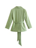 Green Blazer Women Double Breasted Long Sleeve Autumn Winter Coat With Belt bleizer femenino elegante