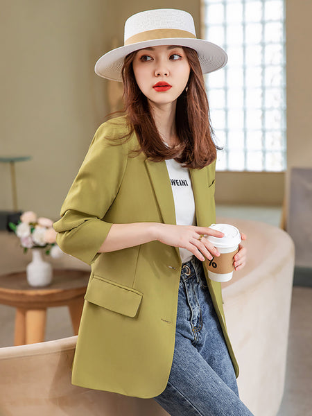 Green Blazer Women Jacket Women's Suit 2023 Autumn Women Clothing Casual Suit Womens Tops Striped Blazers OL Button Women's Coat