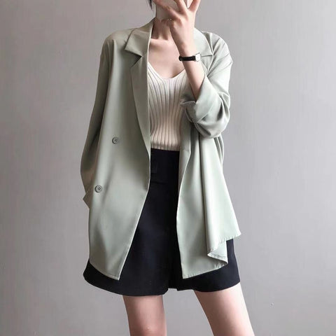 Green Blazer for Women Spring 2023 Style Loose Korean Solid Color Sunscreen Blazers for Women Casaco Feminino