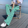 Green Checkerboard Women's 2023 Spring And Summer Slim Casual Straight-Leg Pants Loose Drape High-Waisted Wide-Leg Pants