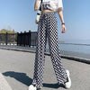 Green Checkerboard Women's 2023 Spring And Summer Slim Casual Straight-Leg Pants Loose Drape High-Waisted Wide-Leg Pants