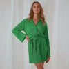 Green Shirt Dress Women Loose Belted Long Sleeve Dress Summer Lapel Lace Up Pleated Dress Casual Elegant Solid Vestidos