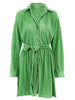Green Shirt Dress Women Loose Belted Long Sleeve Dress Summer Lapel Lace Up Pleated Dress Casual Elegant Solid Vestidos