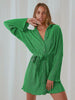 Green Shirt Dress Women Loose Belted Long Sleeve Dress Summer Lapel Lace Up Pleated Dress Casual Elegant Solid Vestidos